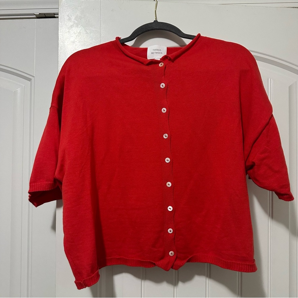 Red Button-Up Women's Top